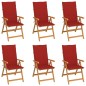 vidaXL Sillas de jardín 6 unidades madera maciza de teca cojines rojo vidaXL Sillas de jardín 6 unidades madera maciza de teca cojines rojo