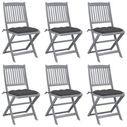 vidaXL Sillas de jardín plegables 6 uds cojines madera maciza acacia