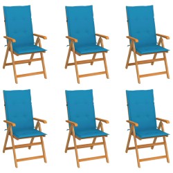 vidaXL Sillas de jardín 6 unidades madera maciza de teca cojines azul