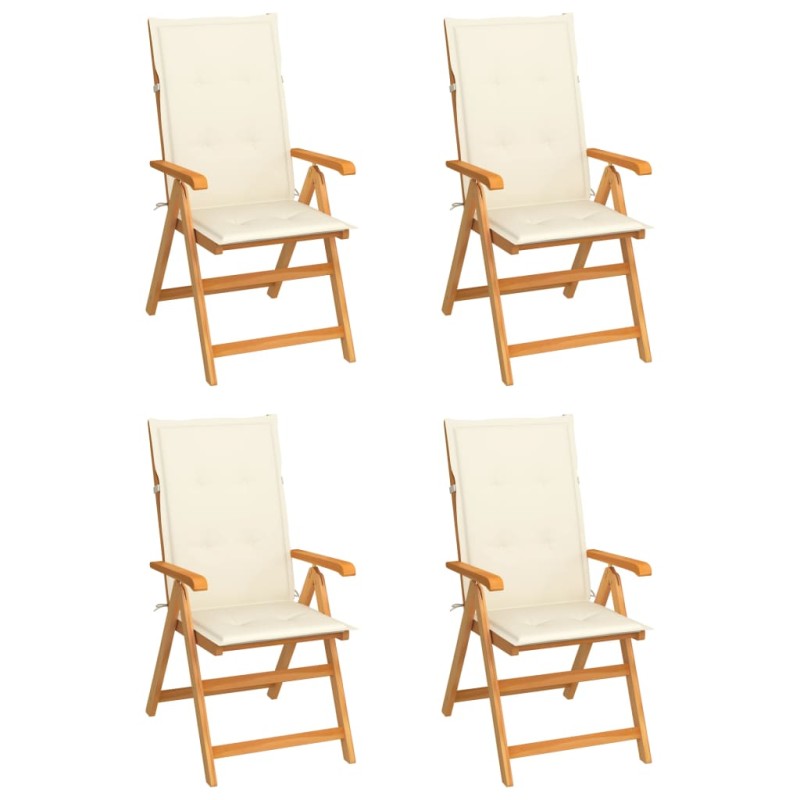 vidaXL Sillas de jardín 4 uds madera maciza teca cojines color crema