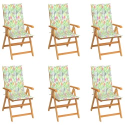 vidaXL Sillas de jardín 6 uds madera de teca cojines estampado hojas