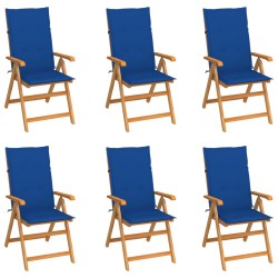 vidaXL Sillas de jardín 6 uds madera maciza de teca cojines azul klein