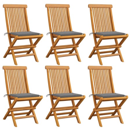 vidaXL Sillas de jardín 6 uds con cojines grises madera de teca