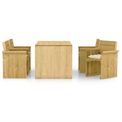 vidaXL Comedor de jardín 5 pzas con cojines madera de pino impregnada