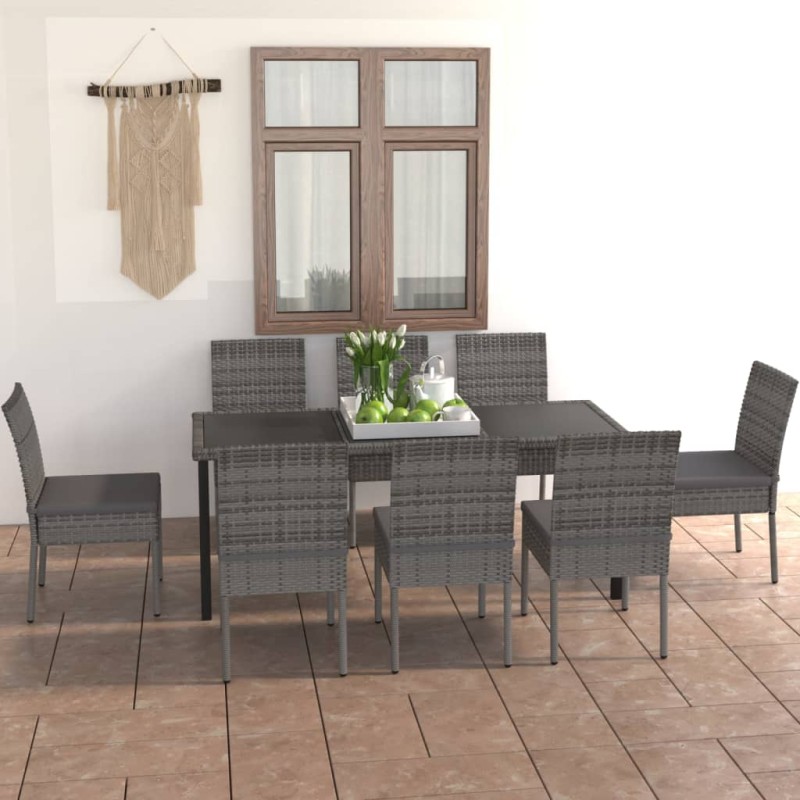 vidaXL Juego de comedor para jardín 9 piezas ratán sintético gris vidaXL Juego de comedor para jardín 9 piezas ratán sintético gris