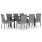 vidaXL Juego de comedor para jardín 9 piezas ratán sintético gris vidaXL Juego de comedor para jardín 9 piezas ratán sintético gris