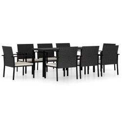 vidaXL Conjunto de comedor de jardín 9 piezas ratán sintético negro