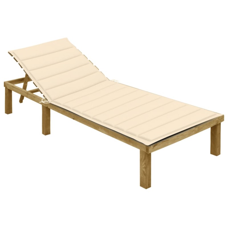 vidaXL Tumbona con cojín crema madera de pino impregnada vidaXL Tumbona con cojín crema madera de pino impregnada