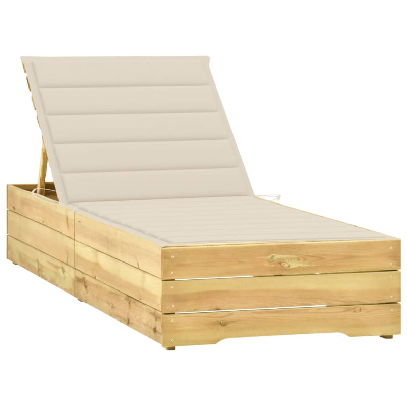 vidaXL Tumbona con cojín crema madera de pino impregnada vidaXL Tumbona con cojín crema madera de pino impregnada