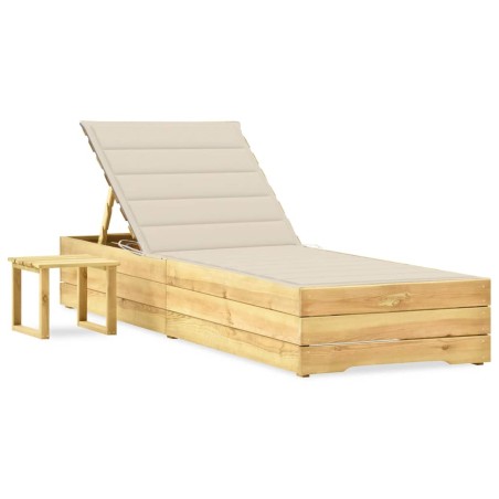 vidaXL Tumbona de jardín con mesa y cojín de madera de pino impregnada