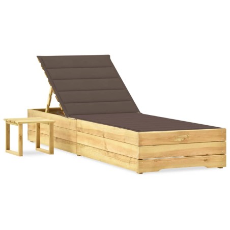 vidaXL Tumbona de jardín con mesa y cojín de madera de pino impregnada