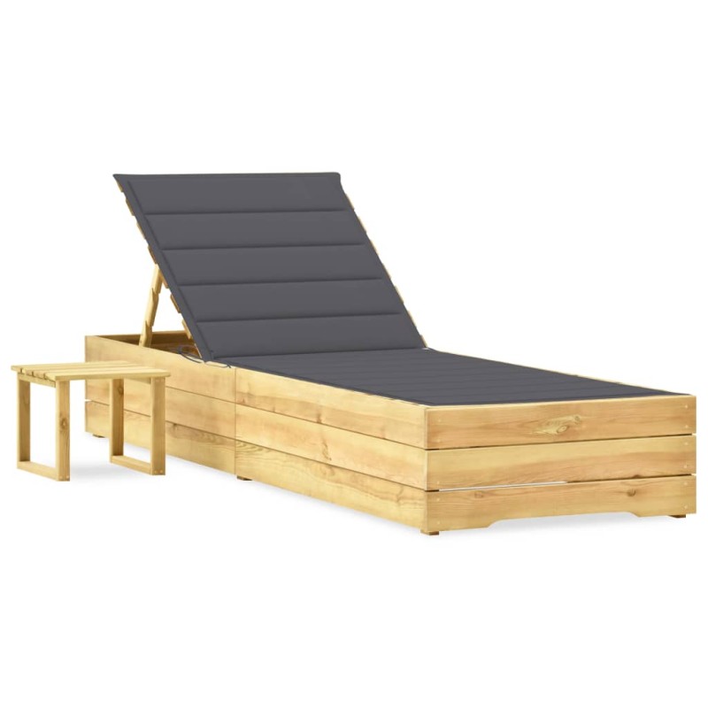 vidaXL Tumbona de jardín con mesa y cojín de madera de pino impregnada vidaXL Tumbona de jardín con mesa y cojín de madera de pino impregnada
