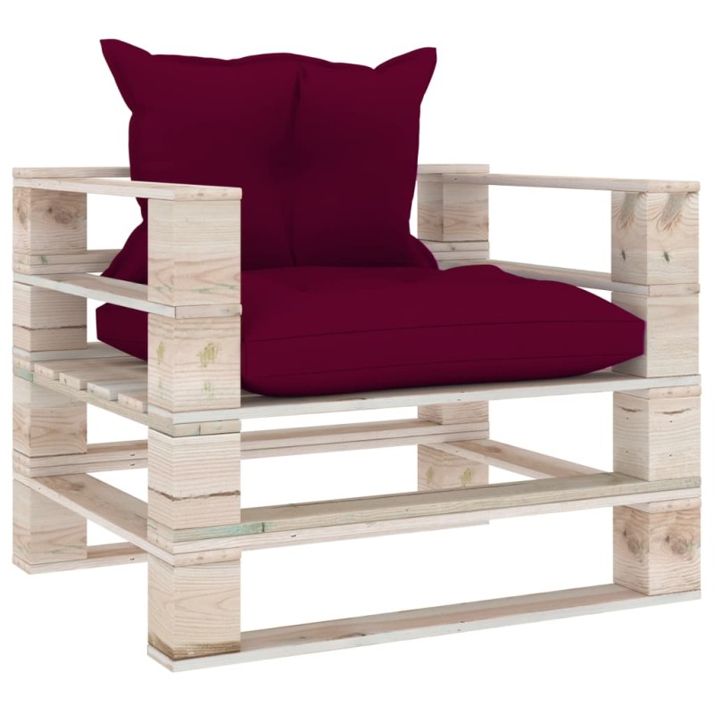 vidaXL Sofá de palets de jardín con cojines rojo tinto madera de pino vidaXL Sofá de palets de jardín con cojines rojo tinto madera de pino