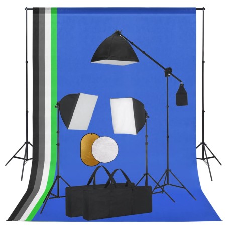 vidaXL Kit de estudio fotográfico con luces fondo y reflector