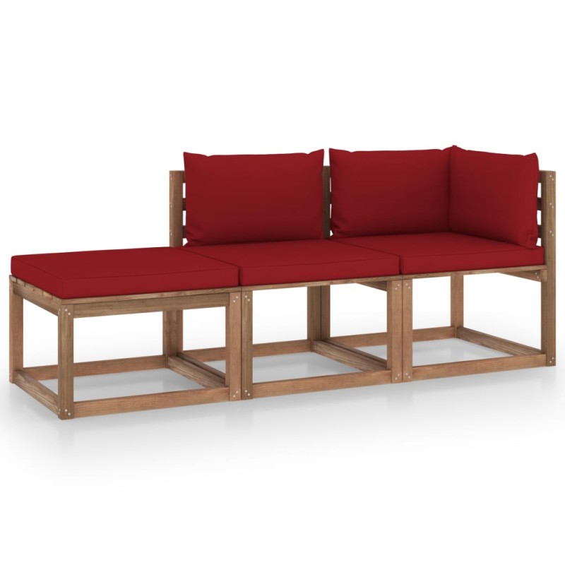 vidaXL Set de jardín palets 3 pzas con cojines madera pino impregnada vidaXL Set de jardín palets 3 pzas con cojines madera pino impregnada