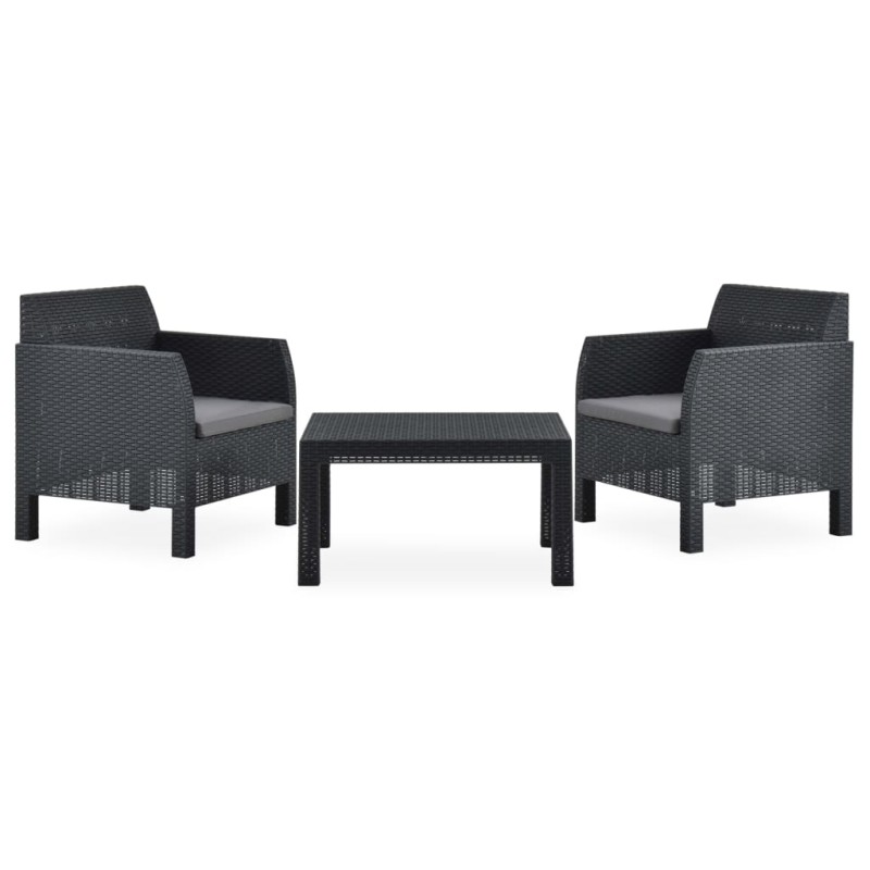 vidaXL Set de muebles jardín 3 piezas cojines PP ratán gris antracita vidaXL Set de muebles jardín 3 piezas cojines PP ratán gris antracita