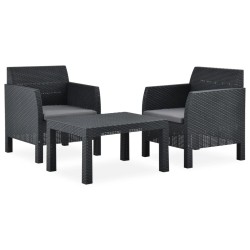 vidaXL Set de muebles jardín 3 piezas cojines PP ratán gris antracita