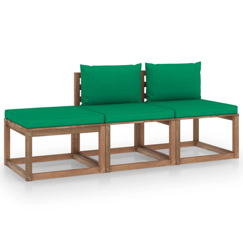 vidaXL Set de jardín palets 3 pzas con cojines madera pino impregnada vidaXL Set de jardín palets 3 pzas con cojines madera pino impregnada