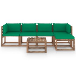 vidaXL Juego de muebles de jardín 6 piezas con cojines verdes
