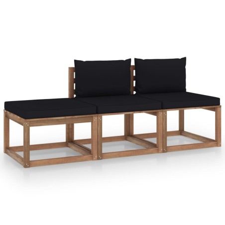 vidaXL Set de jardín palets 3 pzas con cojines madera pino impregnada