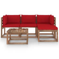 vidaXL Juego de muebles de jardín 5 piezas con cojines rojos