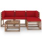vidaXL Juego de muebles de jardín 5 piezas con cojines rojos vidaXL Juego de muebles de jardín 5 piezas con cojines rojos