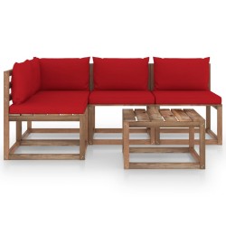 vidaXL Juego de muebles de jardín 5 piezas con cojines rojos