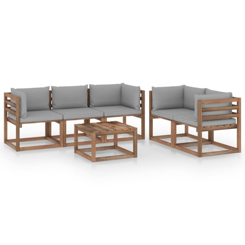 vidaXL Juego de muebles de jardín 6 piezas con cojines gris vidaXL Juego de muebles de jardín 6 piezas con cojines gris