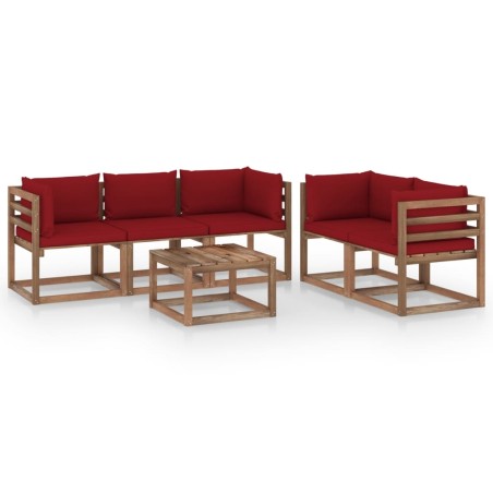 vidaXL Juego de muebles de jardín 6 piezas con cojines rojo tinto