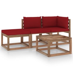 vidaXL Set de jardín palets 4 pzas con cojines madera pino impregnada