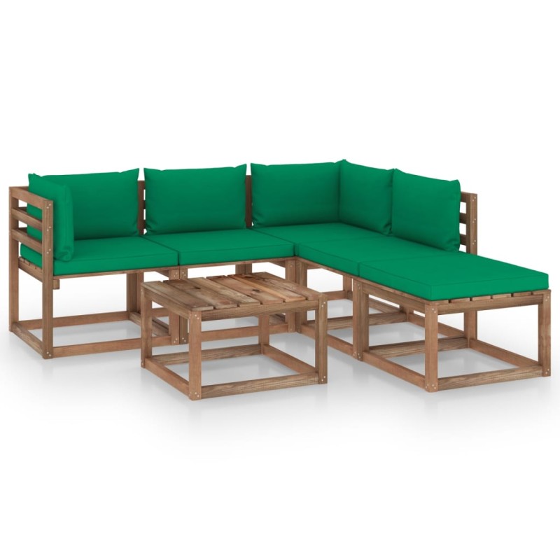 vidaXL Muebles de jardín de palets 6 pzs con cojines madera impregnada vidaXL Muebles de jardín de palets 6 pzs con cojines madera impregnada