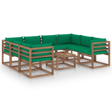 vidaXL Set de muebles de jardín 9 piezas con cojines verdes