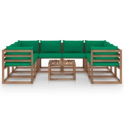 vidaXL Set de muebles de jardín 9 piezas con cojines verdes