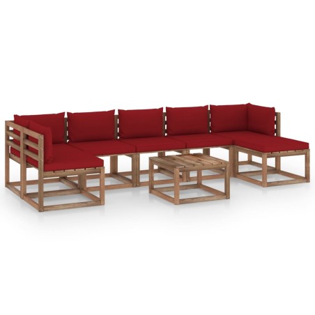 vidaXL Juego de muebles de jardín 8 piezas con cojines rojo tinto