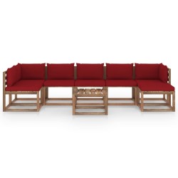 vidaXL Juego de muebles de jardín 8 piezas con cojines rojo tinto