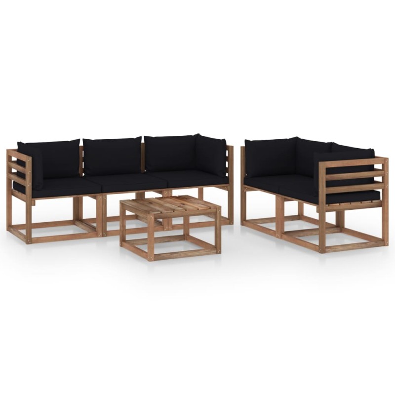 vidaXL Juego de muebles de jardín 6 piezas con cojines negros vidaXL Juego de muebles de jardín 6 piezas con cojines negros