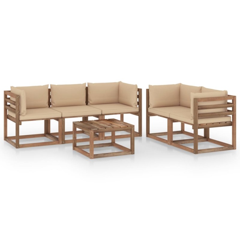 vidaXL Set de muebles de jardín 6 pzas con cojines beige vidaXL Set de muebles de jardín 6 pzas con cojines beige