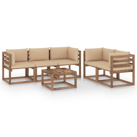 vidaXL Set de muebles de jardín 6 pzas con cojines beige