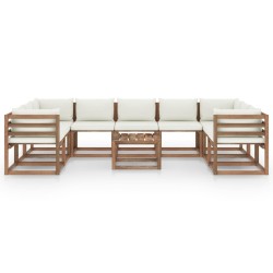 vidaXL Juego de muebles de jardín 10 piezas con cojines blanco crema