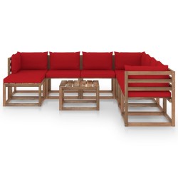 vidaXL Juego de muebles de jardín 9 piezas con cojines rojo