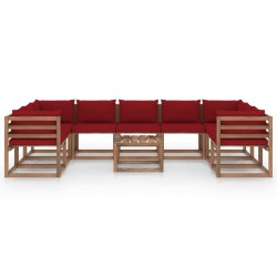 vidaXL Juego de muebles de jardín 10 piezas con cojines rojo tinto