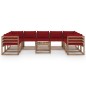 vidaXL Juego de muebles de jardín 10 piezas con cojines rojo tinto