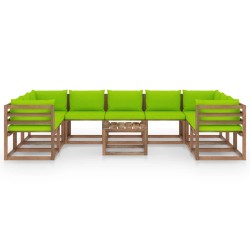vidaXL Juego de muebles de jardín 10 piezas con cojines verde lima