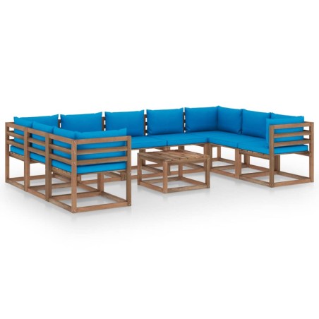 vidaXL Set de muebles de jardín 10 piezas con cojines azul claro