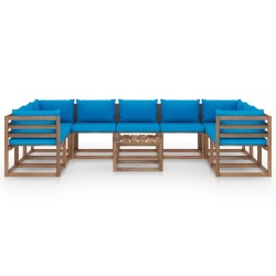 vidaXL Set de muebles de jardín 10 piezas con cojines azul claro