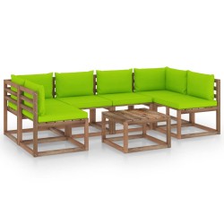vidaXL Muebles de jardín de palets 7 pzs con cojines madera impregnada