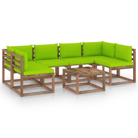 vidaXL Muebles de jardín de palets 7 pzs con cojines madera impregnada