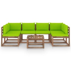 vidaXL Muebles de jardín de palets 7 pzs con cojines madera impregnada