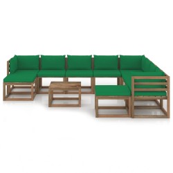 vidaXL Juego de muebles de jardín 11 piezas con cojines verde