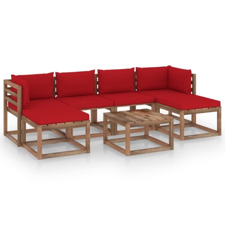 vidaXL Muebles de jardín de palets 7 pzs con cojines madera impregnada